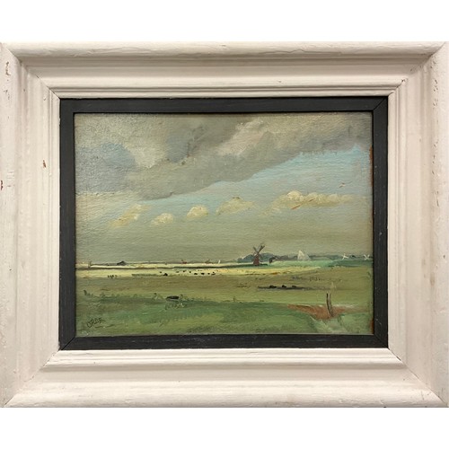 1186 - Cuthbert Julian Orde (1888-1968) 
Mills and Sails, Broadland Landscape 
signed, oil on board, 30cm x... 