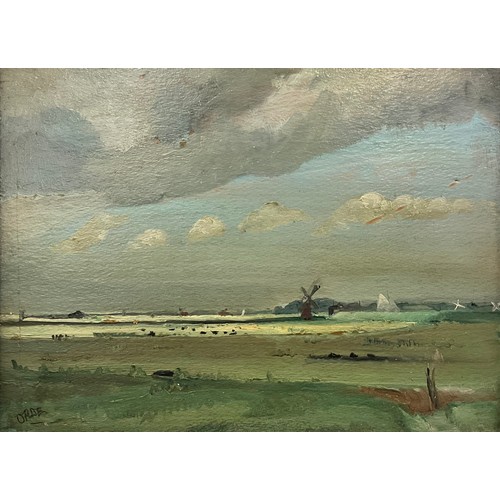 1186 - Cuthbert Julian Orde (1888-1968) 
Mills and Sails, Broadland Landscape 
signed, oil on board, 30cm x... 