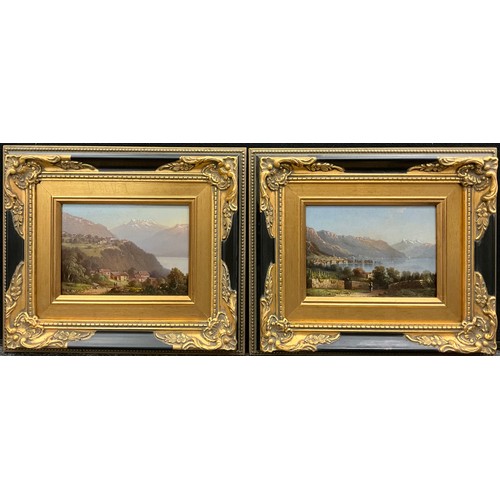 1190 - Continental school, a pair, Italianate Landscapes, oils on panel, 14cm x 18.5cm, (2).