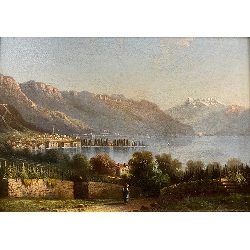 1190 - Continental school, a pair, Italianate Landscapes, oils on panel, 14cm x 18.5cm, (2).