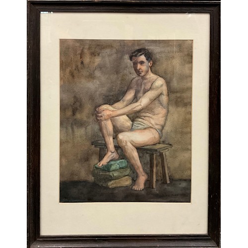 1191 - H. S. Tuke (Manner of Henry Scott Tuke 1858-1929), Seated Male Nude, signed H. S. Tuke, dated 1919, ... 