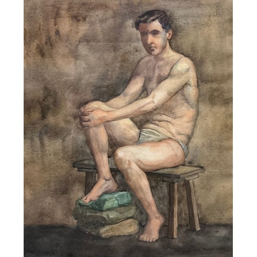 1191 - H. S. Tuke (Manner of Henry Scott Tuke 1858-1929), Seated Male Nude, signed H. S. Tuke, dated 1919, ... 