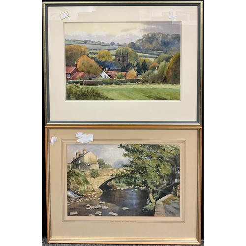 1207 - Walter B. Wright (British school), The Bridge at Langthwaite, signed, watercolour, 35cm x 53cm;  ano... 