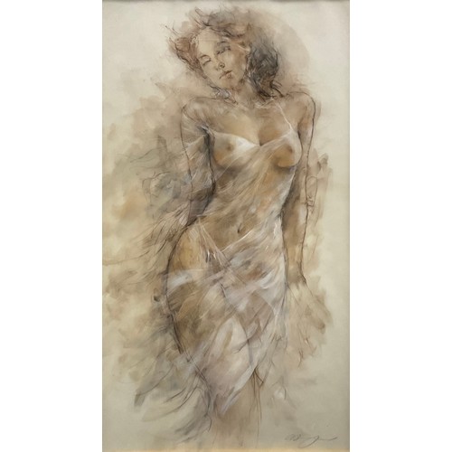 1209 - Gary Benfield (Bn.1965)
Study of a Female Nude
signed, mixed media, gallery label to verso, 74cm x 4... 