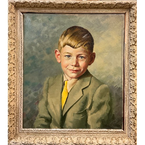 1214 - K. C. Green (British school) portrait of a boy, signed, oil on canvas, 40.5cm x 36cm;  another, R. M... 