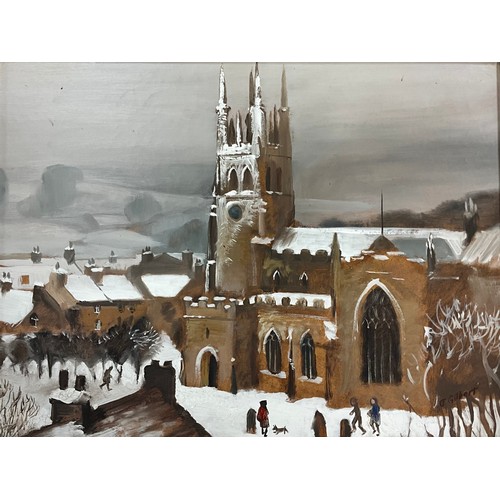 1230 - Jim Gilbert (British, 1933-1995), Tideswell Church, signed, oil on board, 29.5cm x 38.5cm.