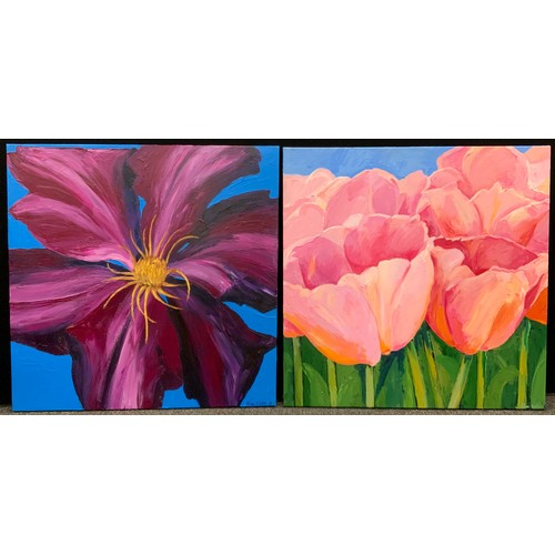 1237 - Alan Wallis (Modern British), A pair, Interior design - Large Flower Studies, each measuring 92cm x ... 