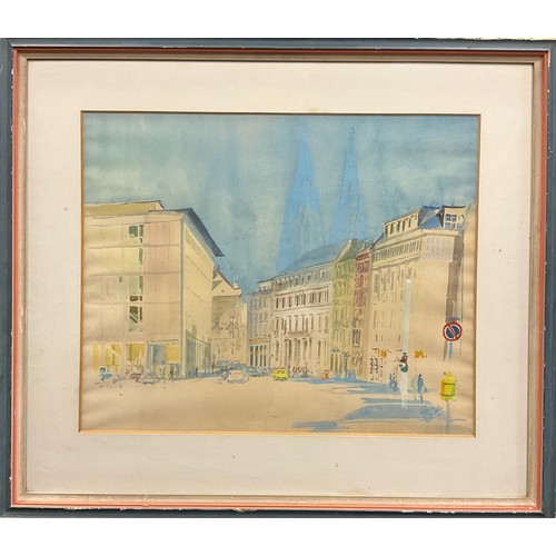 1240 - Friedrich Hüsch, ‘Koln am Rhein’, signed, dated ‘56, watercolour, 44cm x 55cm.