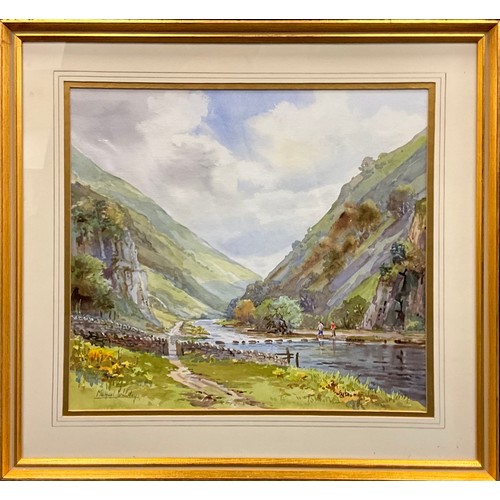 1246 - Michael Crawley (Bn.1949)
The Stepping Stones, Dovedale, 
signed, watercolour, 35.5cm x 39.5cm