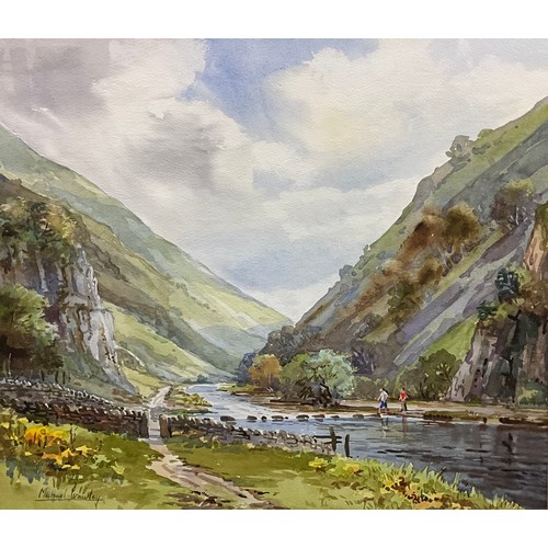 1246 - Michael Crawley (Bn.1949)
The Stepping Stones, Dovedale, 
signed, watercolour, 35.5cm x 39.5cm