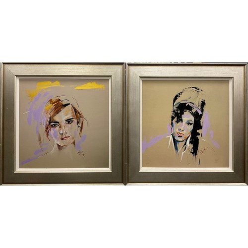 1254 - Annabelle Thornton, by and after, a pair of modern portraits, Emma Watson, and Amy Winehouse, limite... 