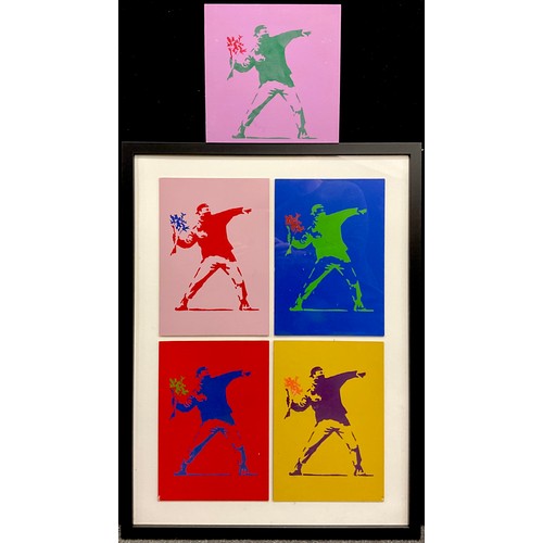 1255 - Museart (Modern / Street Art), Homage to Banksy, ‘Bang in the Middle’, four woodblock prints, arrang... 