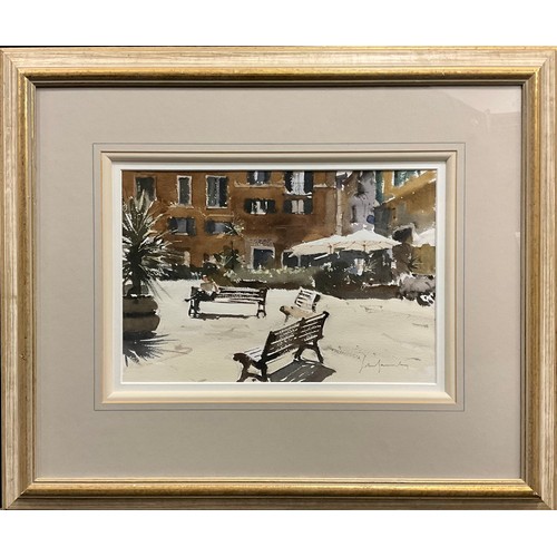 1256 - John Yardley, British b.1933, ‘Noon in Rome’, signed, watercolour, artist’s studio label verso, 24cm... 