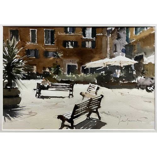 1256 - John Yardley, British b.1933, ‘Noon in Rome’, signed, watercolour, artist’s studio label verso, 24cm... 