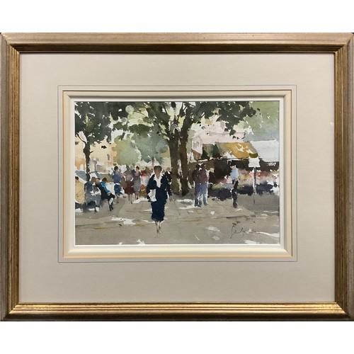 1257 - John Yardley, British b.1933, ‘Norwich Market’, signed, watercolour, artist’s studio label verso, 25... 