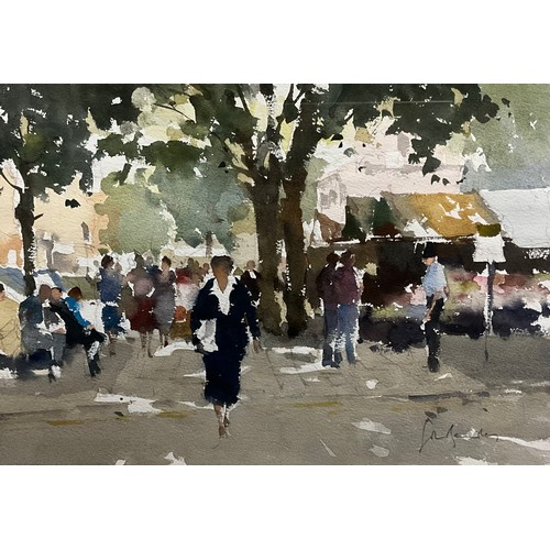 1257 - John Yardley, British b.1933, ‘Norwich Market’, signed, watercolour, artist’s studio label verso, 25... 