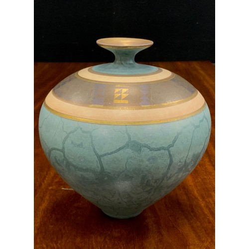 1272 - Tony Laverick, a classical form vase, with crackle and lustre glaze, 17.5cm high.