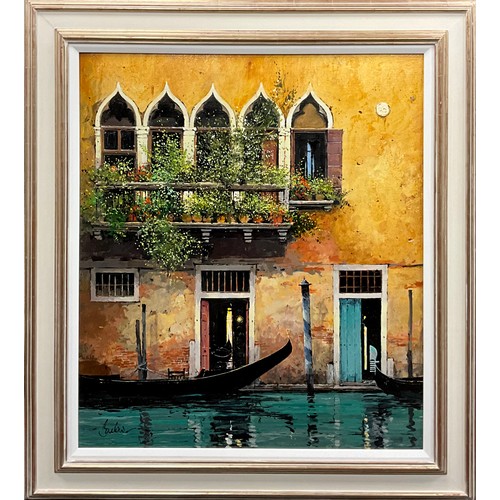 1279 - Jeremy Barlow (1945-2020), Façade with Balcony, Venice, signed, oil on board, 80cm x 70cm.