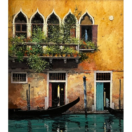 1279 - Jeremy Barlow (1945-2020), Façade with Balcony, Venice, signed, oil on board, 80cm x 70cm.