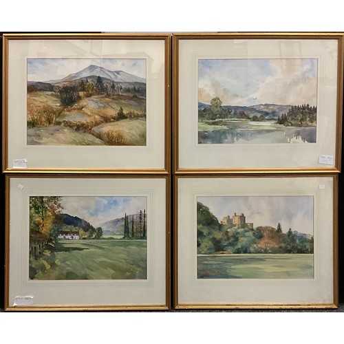 1293 - Digby Page (bn. 1945), a group of four, Mountain, and castle landscapes, each signed, watercolours, ... 