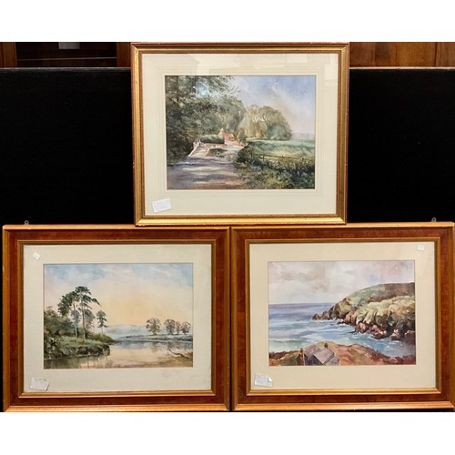 1297 - Digby Page (bn. 1945), a group three, Coast, Lake, And River landscapes, each signed, watercolours, ... 