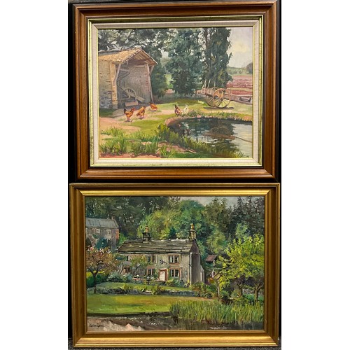 1298 - Jordi Nunez Segura, (bn. 1932), A Derbyshire Cottage, signed, oil on canvas, 49.5cm x 64cm;  another... 