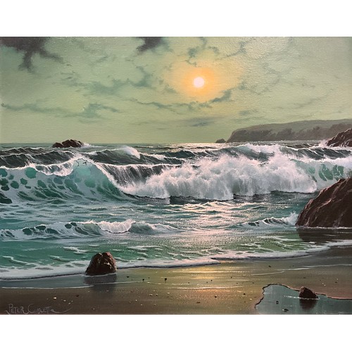 1311 - Peter Cosslett (British, 1927-2012), 
Crashing waves by Moonlight, 
signed, oil on canvas, 40.5cm x ... 