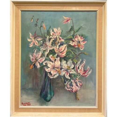 1315 - R. T. Durrant 
Tiger Lillies in a Green Glass Vase 
signed, dated 1963, oil on canvas, 51.5cm x 41cm... 