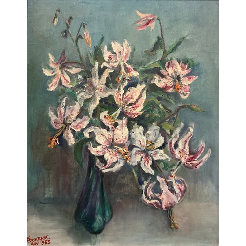 1315 - R. T. Durrant 
Tiger Lillies in a Green Glass Vase 
signed, dated 1963, oil on canvas, 51.5cm x 41cm... 