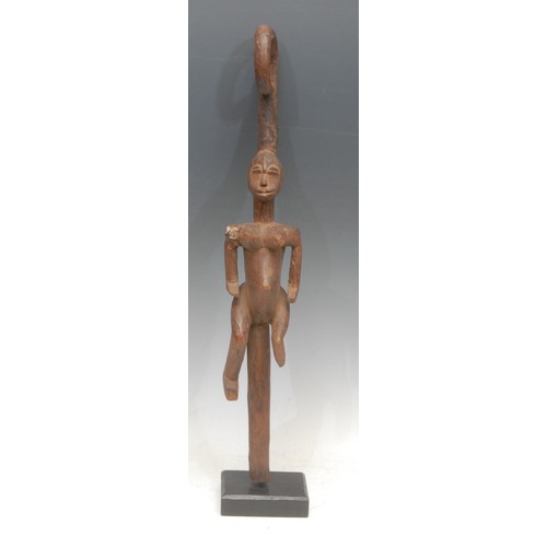 84 - Tribal Art - a Tiv [Tiiv] figural dance wand, 46cm long, Nigeria, collector's display stand