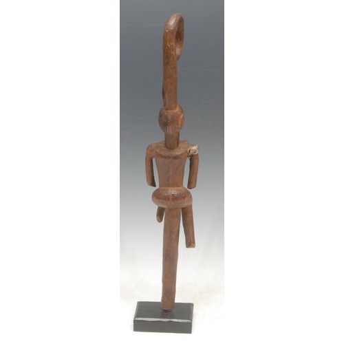 84 - Tribal Art - a Tiv [Tiiv] figural dance wand, 46cm long, Nigeria, collector's display stand