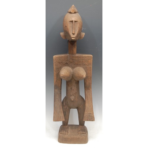 3 - Tribal Art - a Bambara /Bamana mother figure, angular stylised features, geometric scarification, 57... 