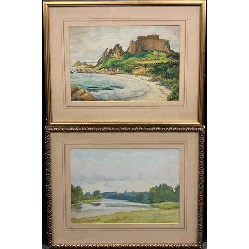 1165 - William Thornton Brocklebank (1882-1970), Lowland River, signed, watercolour, 25cm x 35cm;  another,... 