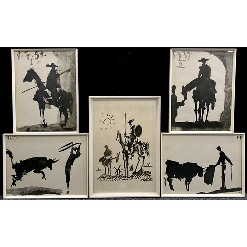 1166 - Pablo Picasso, after, a group of five lithographs, Don Quixote and Sancho Panza, 47cm x 31.5cm;  Tor... 