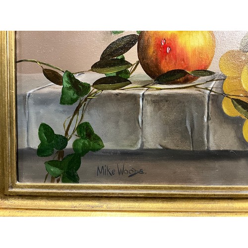 1247 - Mike Woods (Cornish, 1976 - 2003)
Still Life study, Fruit and Wine, 
signed, oil on canvas, 29,5cm x... 