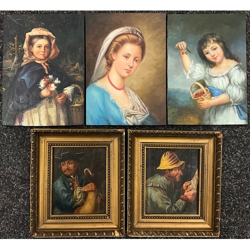 1183 - Continental school, a group of three 19th century style portraits, oils on panel, each measuring 18c... 