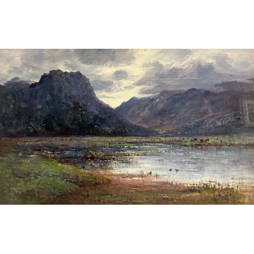 1196 - Douglas Adams, Derwent Water, signed, oil on board, 24cm x 38cm.