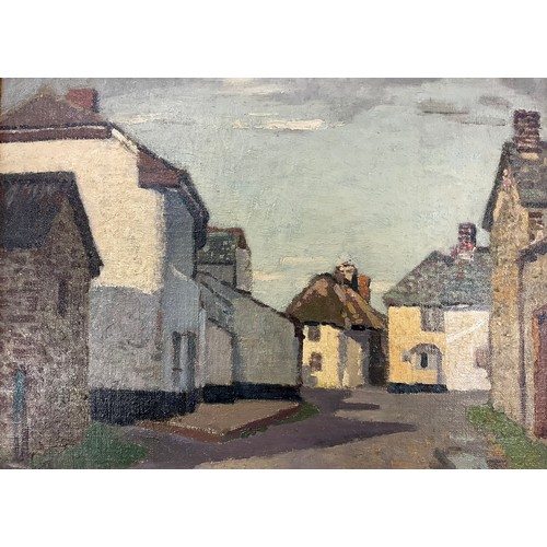 1189 - Manner of David Bond Walker (1891-1977), Dawn lit White washed cottages, oil on board, unsigned, 30.... 