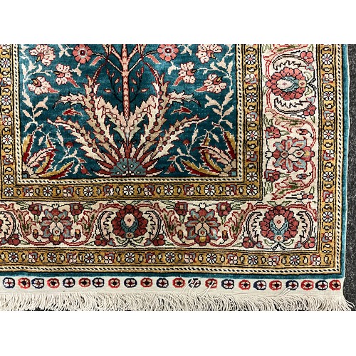 53 - A Turkish Kelsarie silk rug / carpet, hand-knotted with ‘Tree of Life’, design, in Turquoise blue, s... 