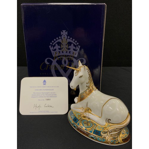 65 - A Royal Crown Derby 'Unicorn' Paperweight, limited edition (1444/2000), created in celebration of th... 