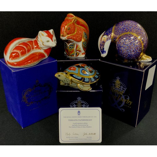 72 - Royal Crown Derby paperweights including; Signature edition, Terrapin, with certificate, Red fox, Ba... 