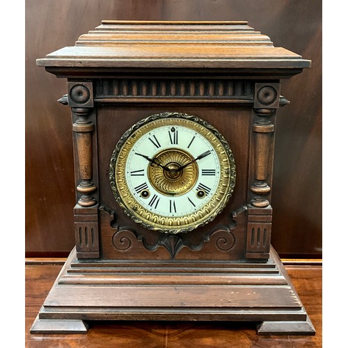 75 - A late 19th/early 20th century Sharon eight day mantle clock, Ansonia movement, stepped architectura... 