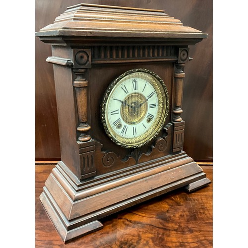 75 - A late 19th/early 20th century Sharon eight day mantle clock, Ansonia movement, stepped architectura... 