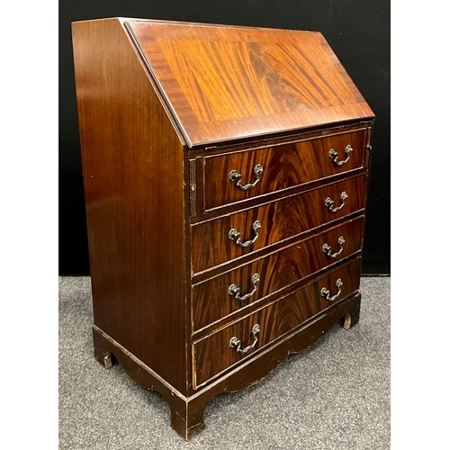 77 - Furniture - a George III revival inverted serpentine front mahogany side cabinet, having three short... 