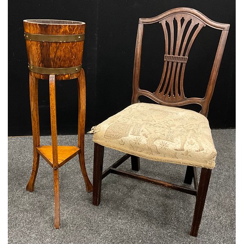 80 - A George III mahogany chair, wheat-sheaf splat, serpentine seat, tapering, fluted square legs;  an a... 