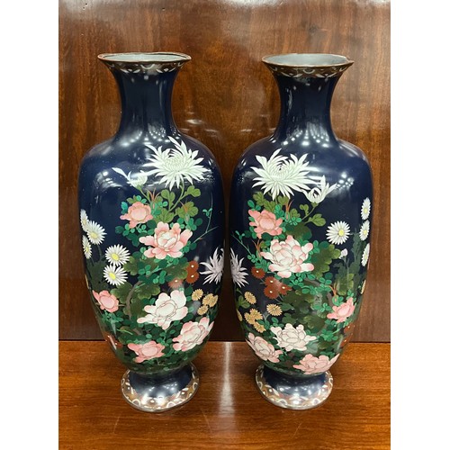 81 - A pair of Japanese Taisho / early Showa period, cloisonné vases, baluster form, with pink, purple an... 