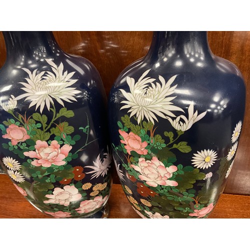 81 - A pair of Japanese Taisho / early Showa period, cloisonné vases, baluster form, with pink, purple an... 