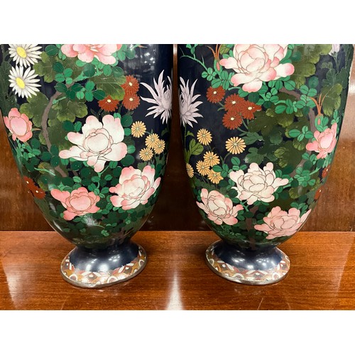 81 - A pair of Japanese Taisho / early Showa period, cloisonné vases, baluster form, with pink, purple an... 