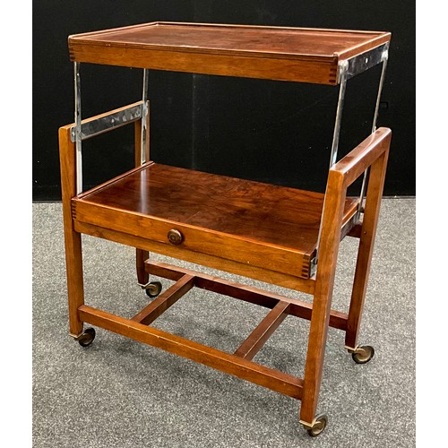 85 - A mid century metamorphic walnut hostess trolley / table, 87.5cm high x 68.5cm x 38cm.