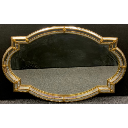 94 - A 20th century Italian style wall mirror with mosaic mirrored border, 110cm wide.